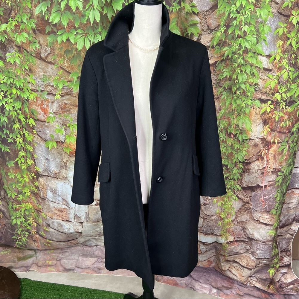 FLEURETTE Mid-Length Black Loro Piana Wool Top Coat, 10 - Picture 4 of 15
